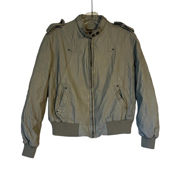 Etienne Aigner Jackets & Blazers - Vintage Blue Gray Etienne Aigner Leather Motorcycle Jacket Size 12
